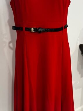 Calvin Klein Red Midi Dress with Black Belt